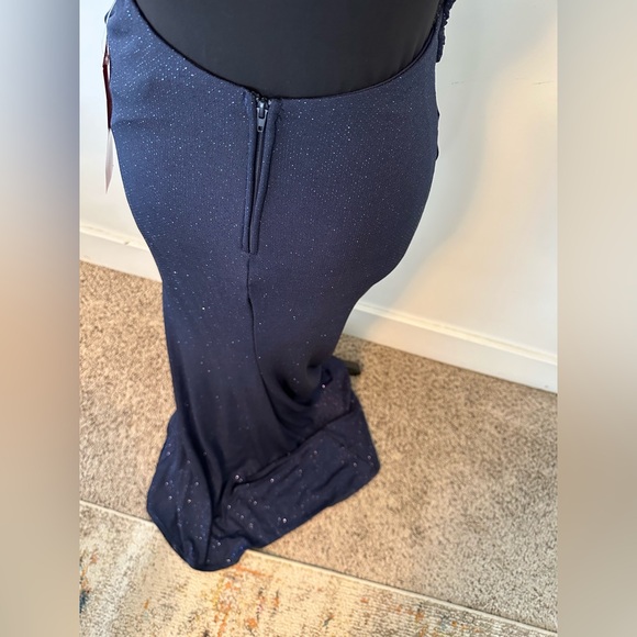 B. Smart 1 shoulder Sparkly Navy Formal Body Con Open Back Prom Maxi Dress Small - Picture 7 of 11